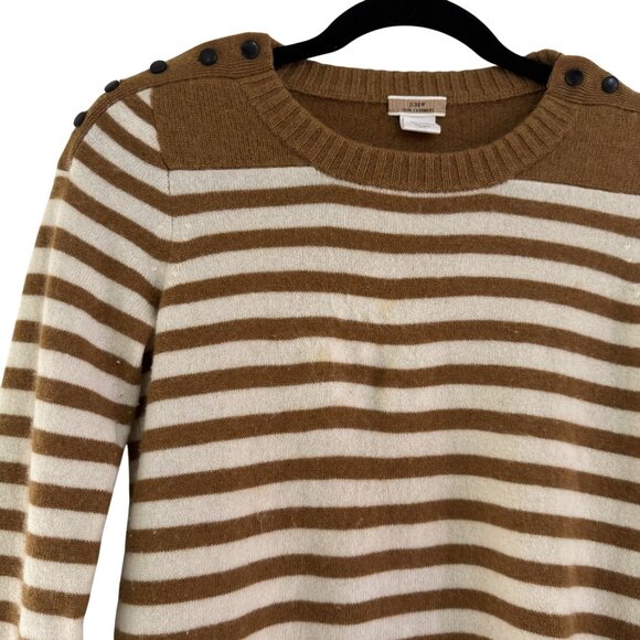 J. Crew Collection Womens Brown/Cream Cashmere Striped Long Sleeve Sweater S - Picture 3 of 7